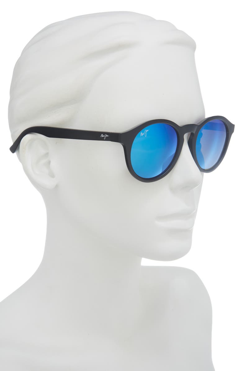 Maui Jim 50mm Round Polarized Sunglasses, Alternate, color, Black/ Blue