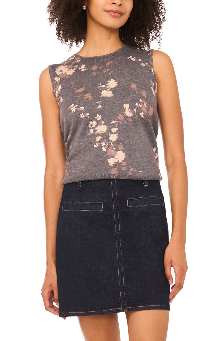 Vince Camuto Floral Sleeveless Sweater, Main, color, Swift Grey