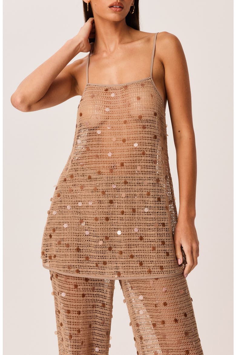 Kalena Sequin Open Knit Longline Top, Alternate, color, MOCHA