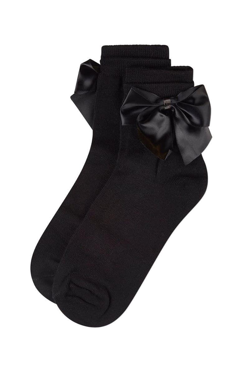 MeMoi Kid's Silky Side Bow Anklet Socks, Alternate, color, Black
