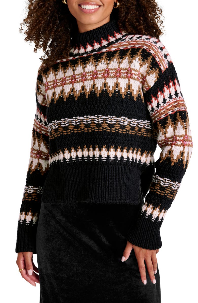 Splendid Henrietta Fair Isle Mock Neck Wool Sweater, Main, color, Black Mix