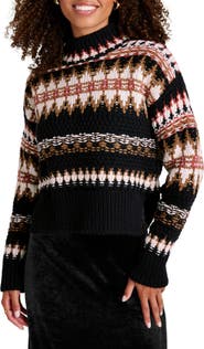 Splendid Henrietta Fair Isle Mock Neck Wool Sweater