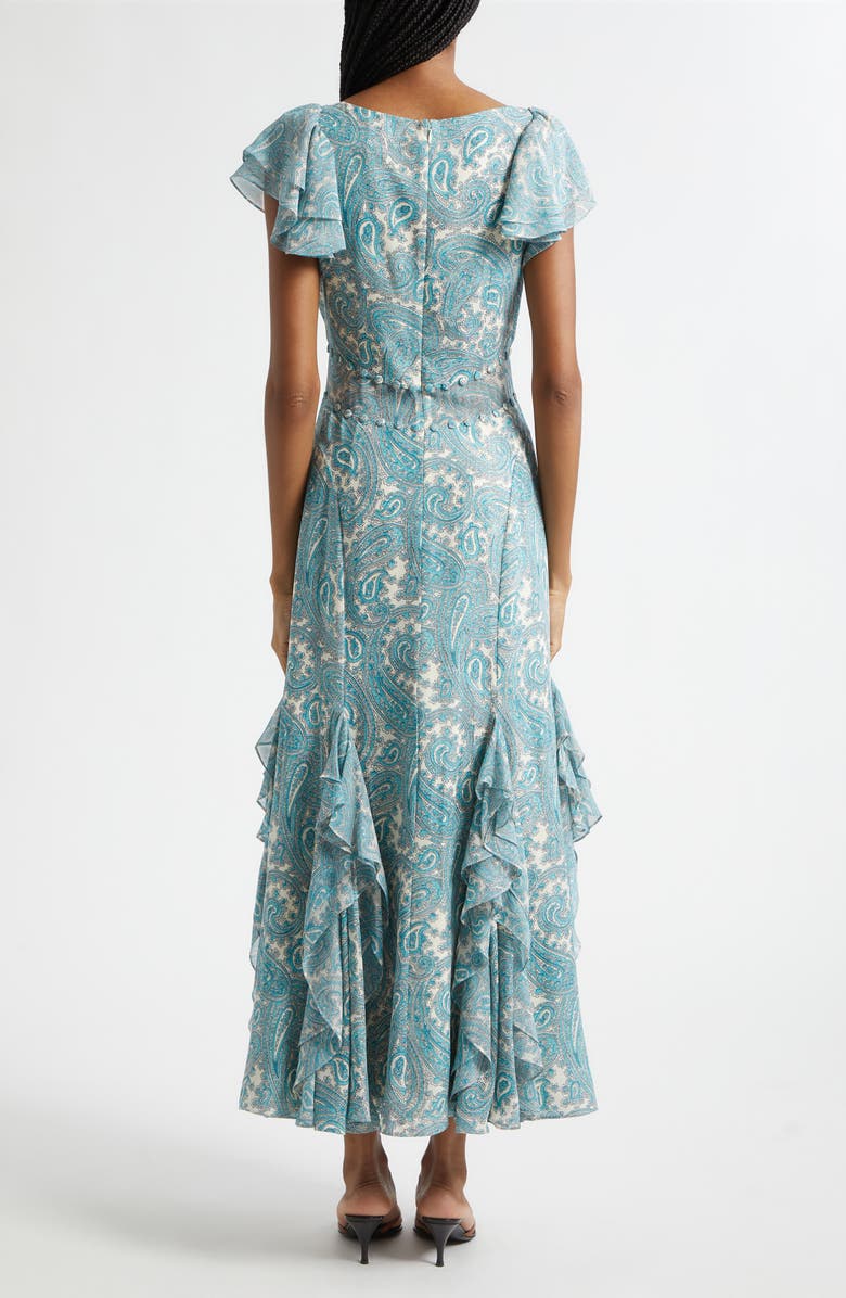 Cinq à Sept Joplin Hendrix Paisley Ruffle Detail Dress, Alternate, color, Gardenia/ Blue Graphite