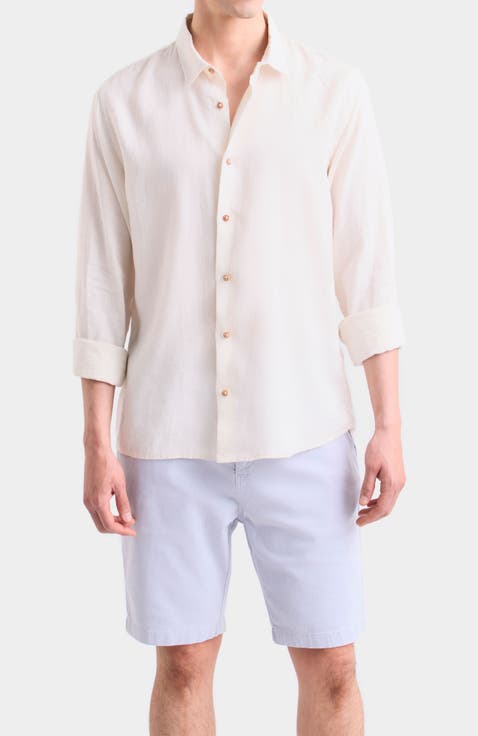 Men Long-Sleeve Linen Shirt Semi-Fitted Silhouette