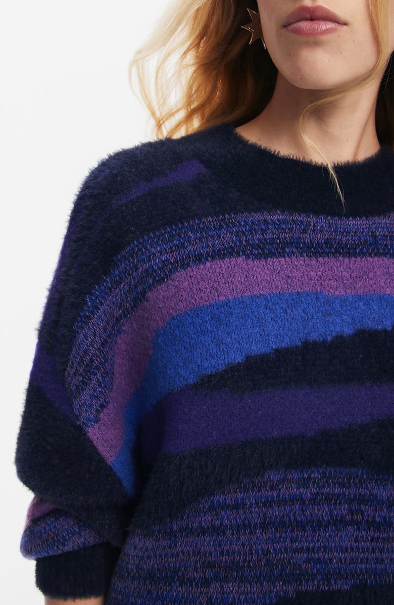Desigual Bristol Stripe Crewneck Sweater, Alternate, color, Purple