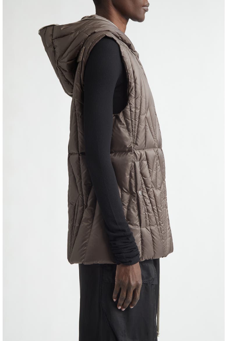 x Rick Owens Geocamo Ziplock Hooded Down Vest, Alternate, color, OLIVE GREEN