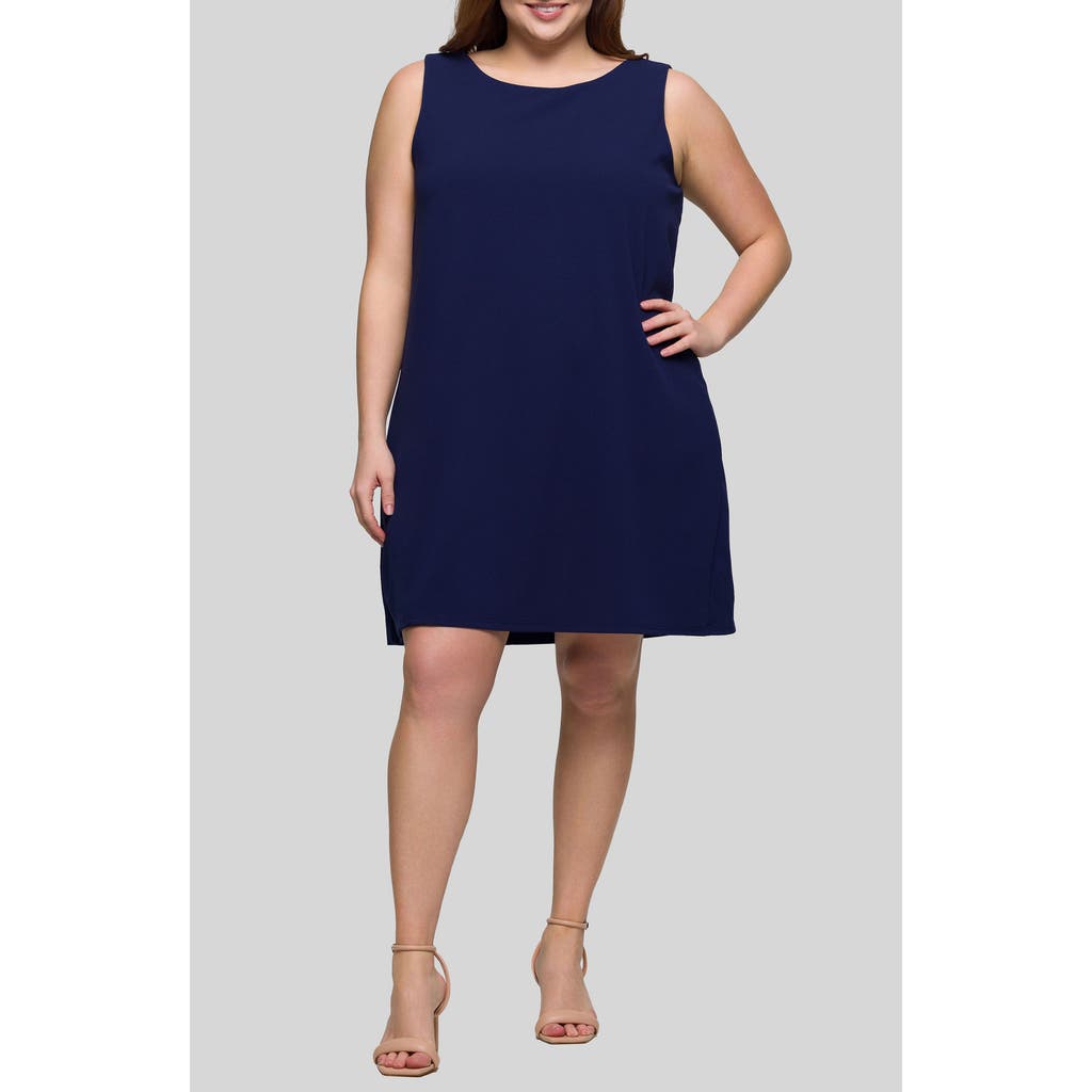 24seven Comfort Apparel Plus Size Sleeveless Mini Shift Dress In Navy