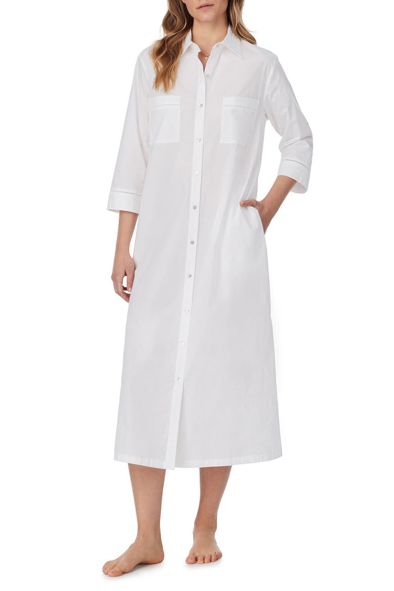 Cotton Lawn Long Sleep Shirtdress, Alternate, color, WHITE