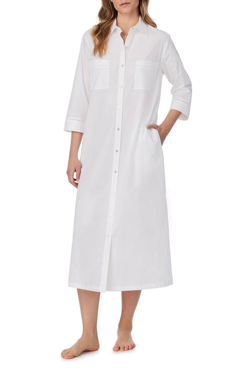Eileen West Cotton Lawn Long Sleep Shirtdress, Alternate, color, White