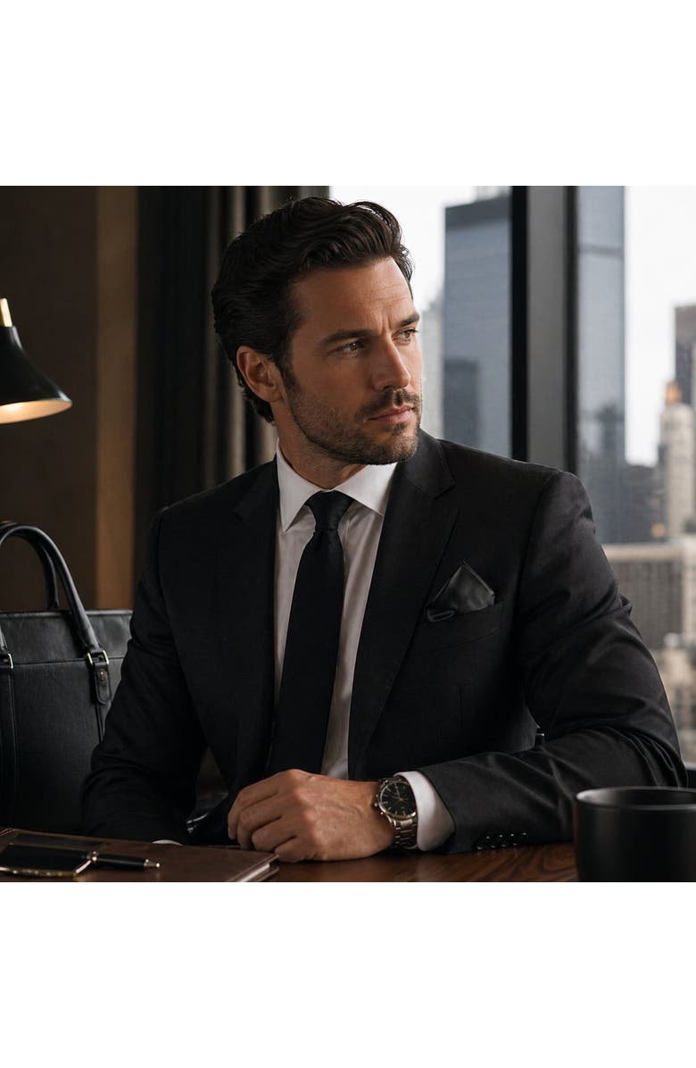 Trafalgar The Gatsby Silk Pocket Square 12x12 Men's Formal Accent, Alternate, color, Black