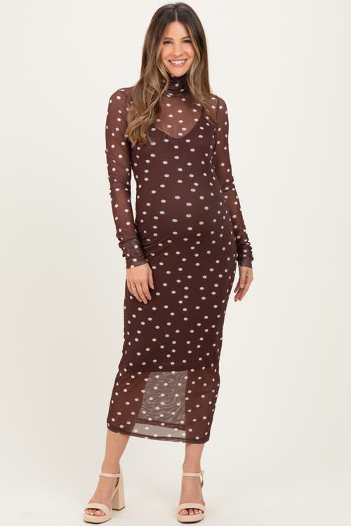 Pinkblush Polka Dot Mesh Overlay Midi Dress In Brown