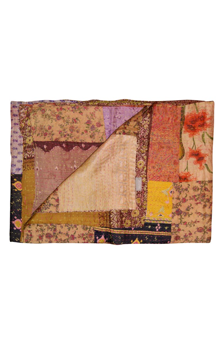 TAJ HOTEL Kantha Silk Blend Throw Blanket, Main, color, Multi 03