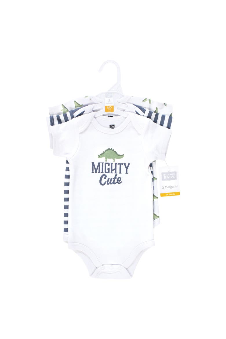 Soft Cotton Bodysuit Triple Pack, Alternate, color, Mighty Cute Dino