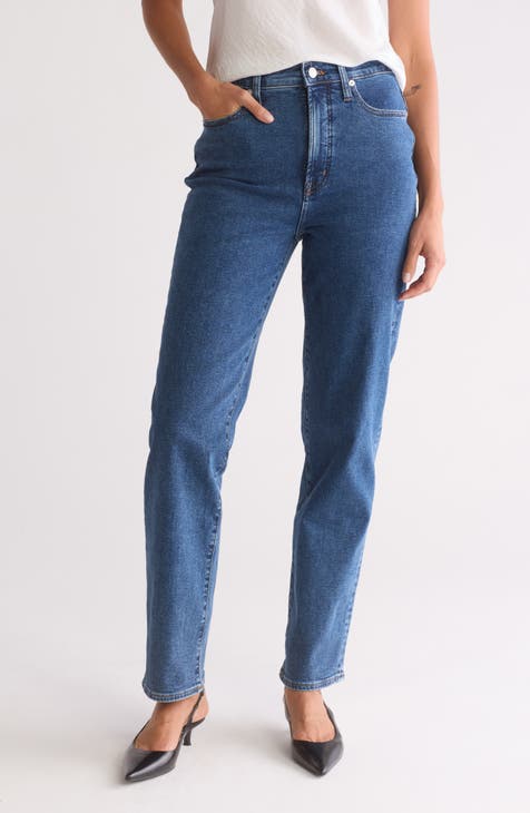 High Waist Straight Leg Jeans (Bright Indigo Wash)