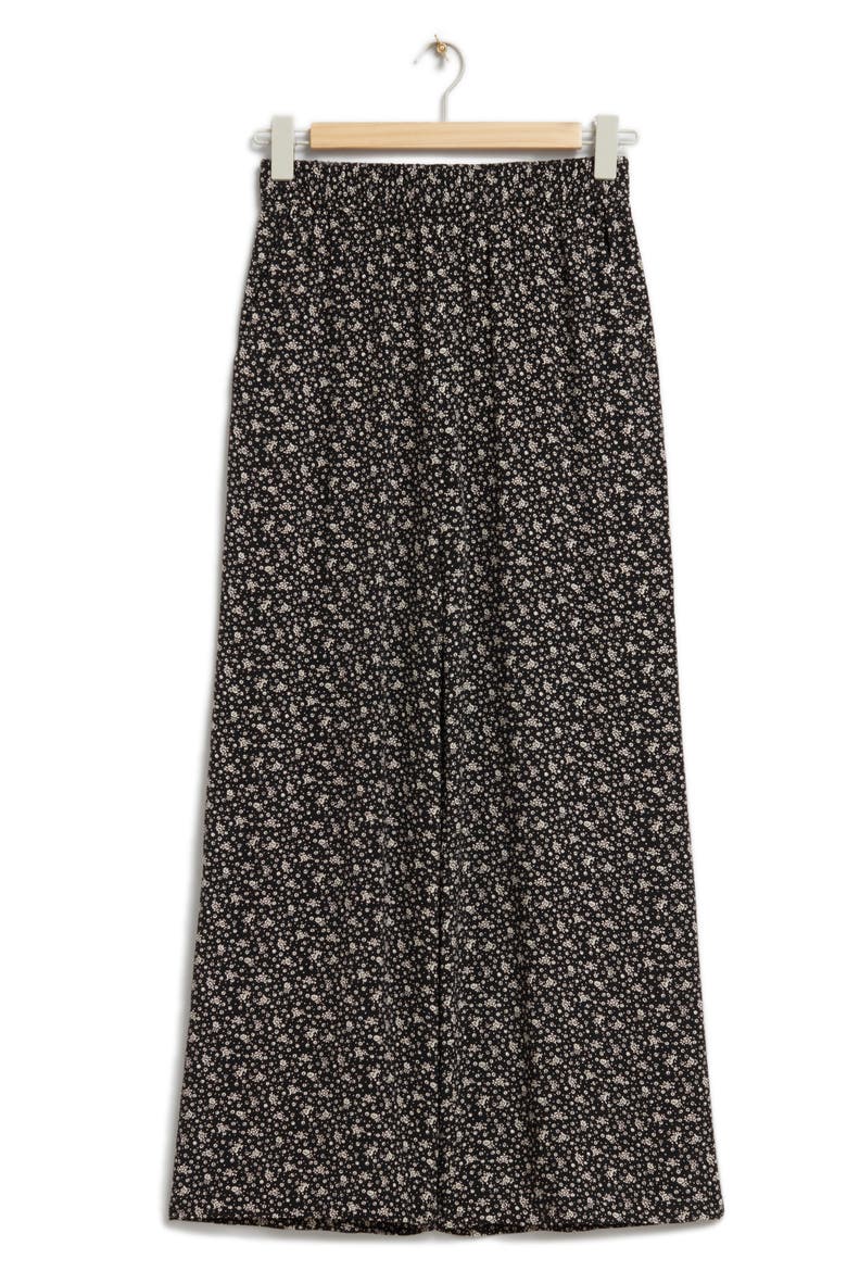 Floral Print Wide Leg Pants, Alternate, color, BLACK