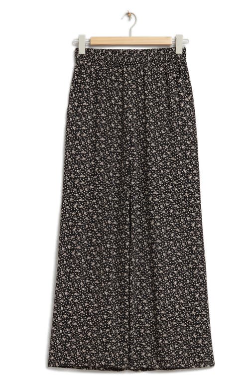 & Other Stories Floral Print Wide Leg Pants In Black