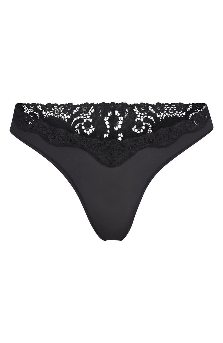 SKIMS Fits Everybody Lace Dipped Thong, Alternate, color, Onyx