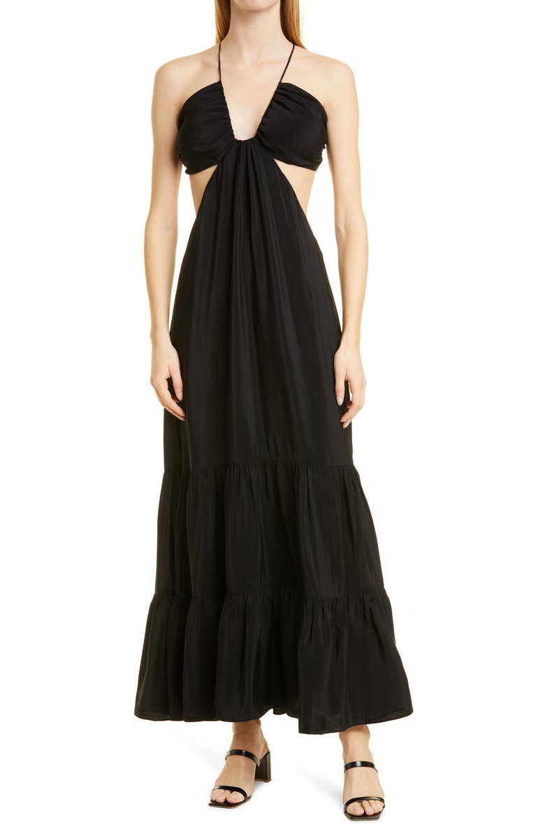 Nicole Miller Asymmetric Neck Silk Blend Slipdress, Main, color, 