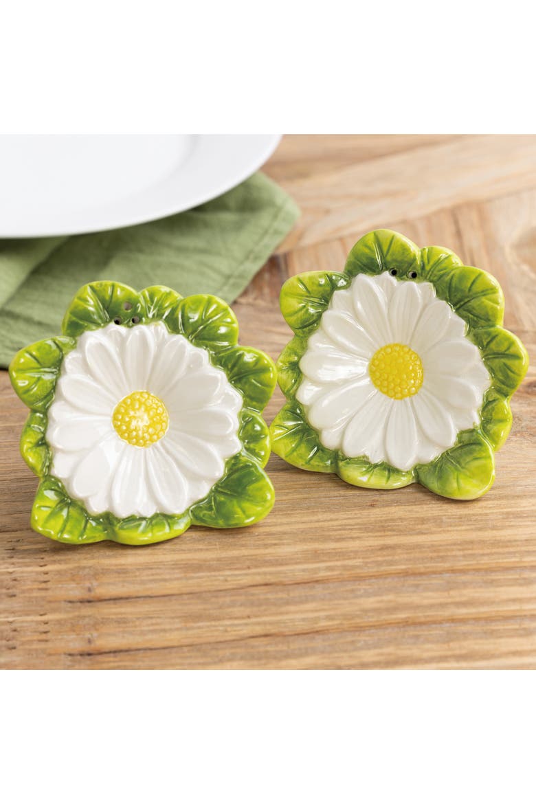 Dolomite Daisy Salt and Pepper Set of 2 Multicolored for Spring Serving and Entertaining, Alternate, color, Multicolored