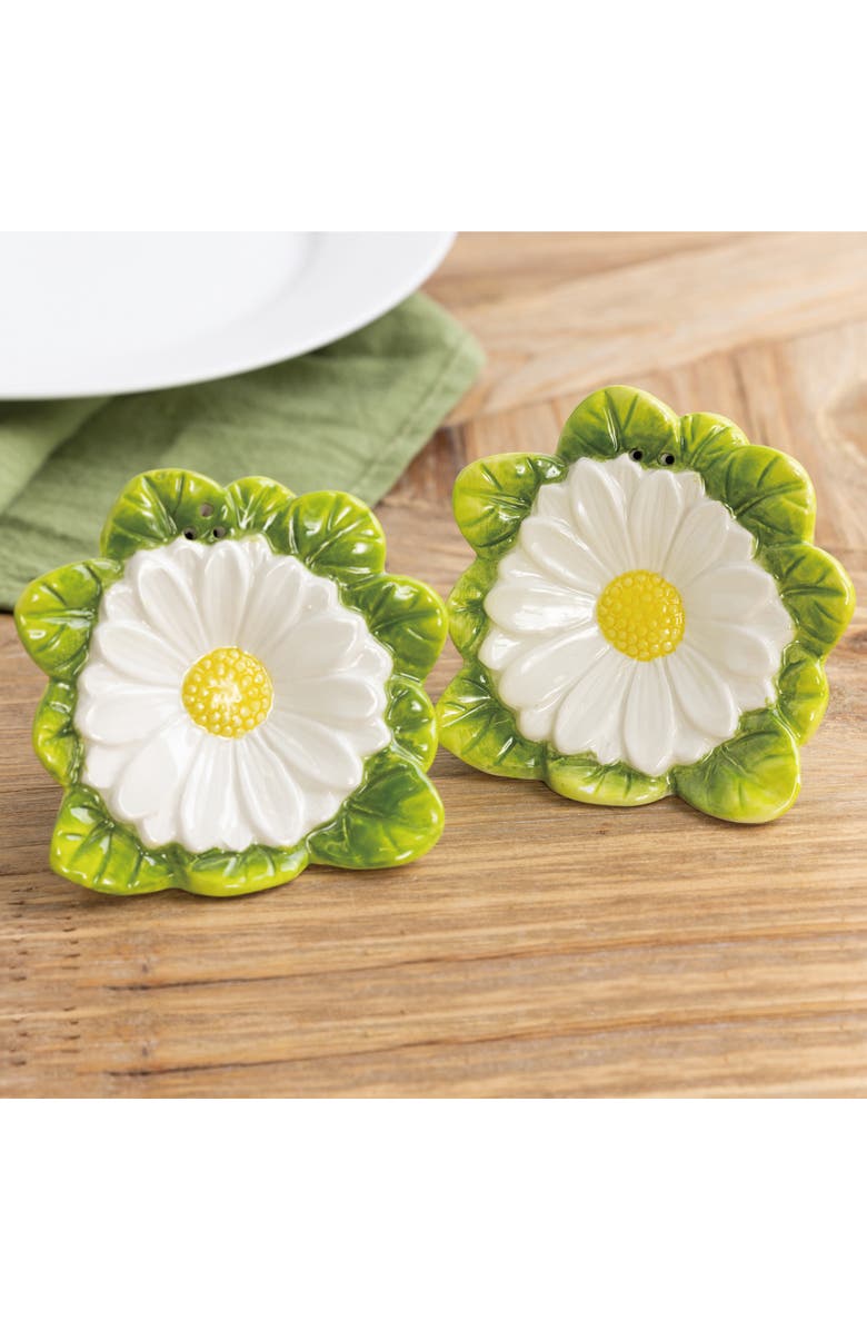 Transpac Dolomite Daisy Salt and Pepper Set of 2 Multicolored for Spring Serving and Entertaining, Alternate, color, Multicolored