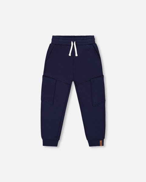 Little Boy's French Terry Sweatpants With Side Pockets Navy Blue