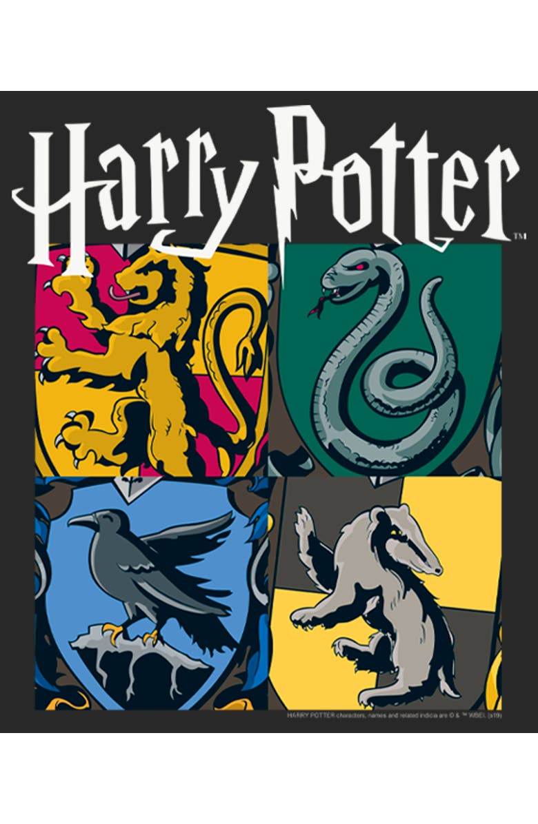 HARRY POTTER Women's Harry Potter Hogwarts Houses Vintage Collage Graphic T-Shirt, Alternate, color, Black