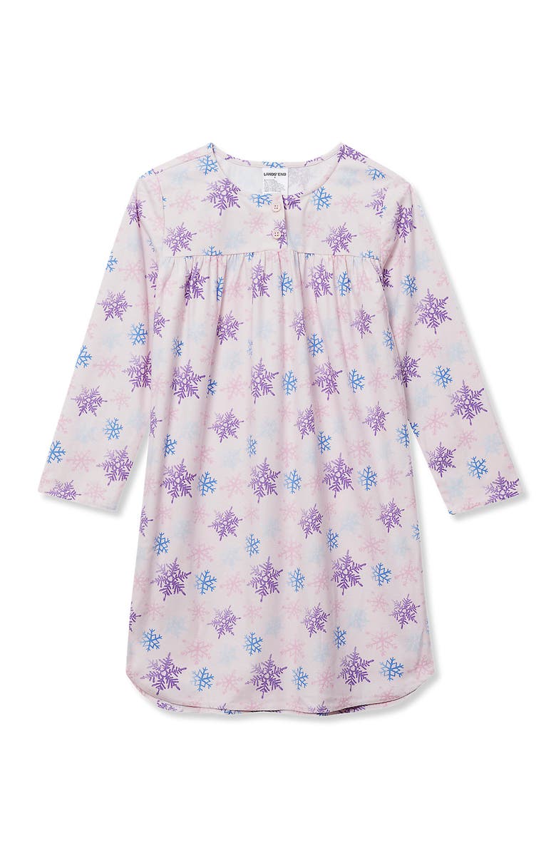 Lands' End Girls Flannel Nightgown, Main, color, Orchid Ice Snowflakes