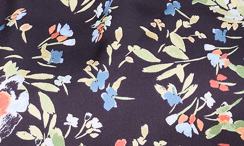 Cece Floral Ruffle Cuff Charmeuse Top In Classic Navy