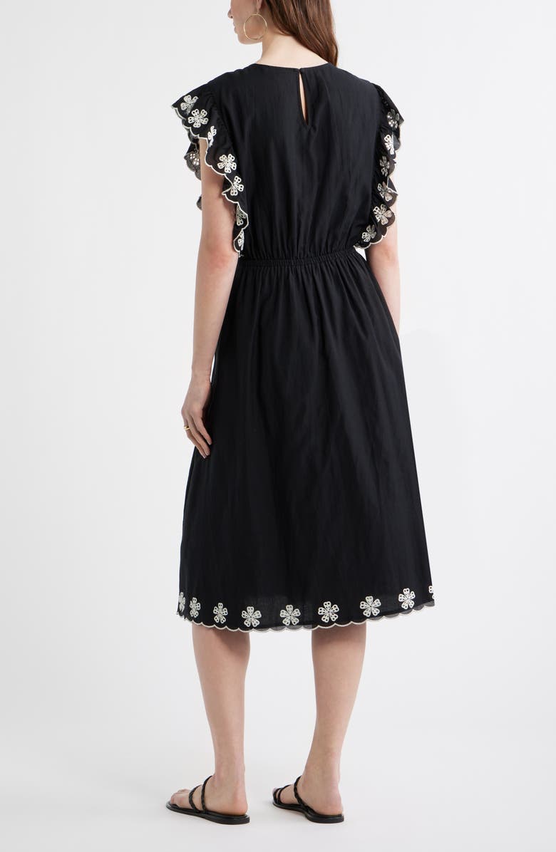 Treasure & Bond Floral Embroidered Flutter Sleeve Midi Dress, Alternate, color, Black
