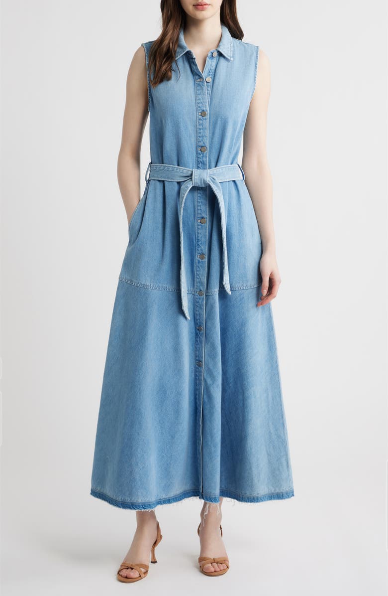 KOBI HALPERIN Addison Sleeveless Raw Hem Denim Shirtdress, Main, color, Light Indigo