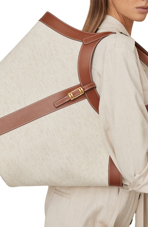 Reiss Lyra Leather & Cotton Canvas Tote In Beige