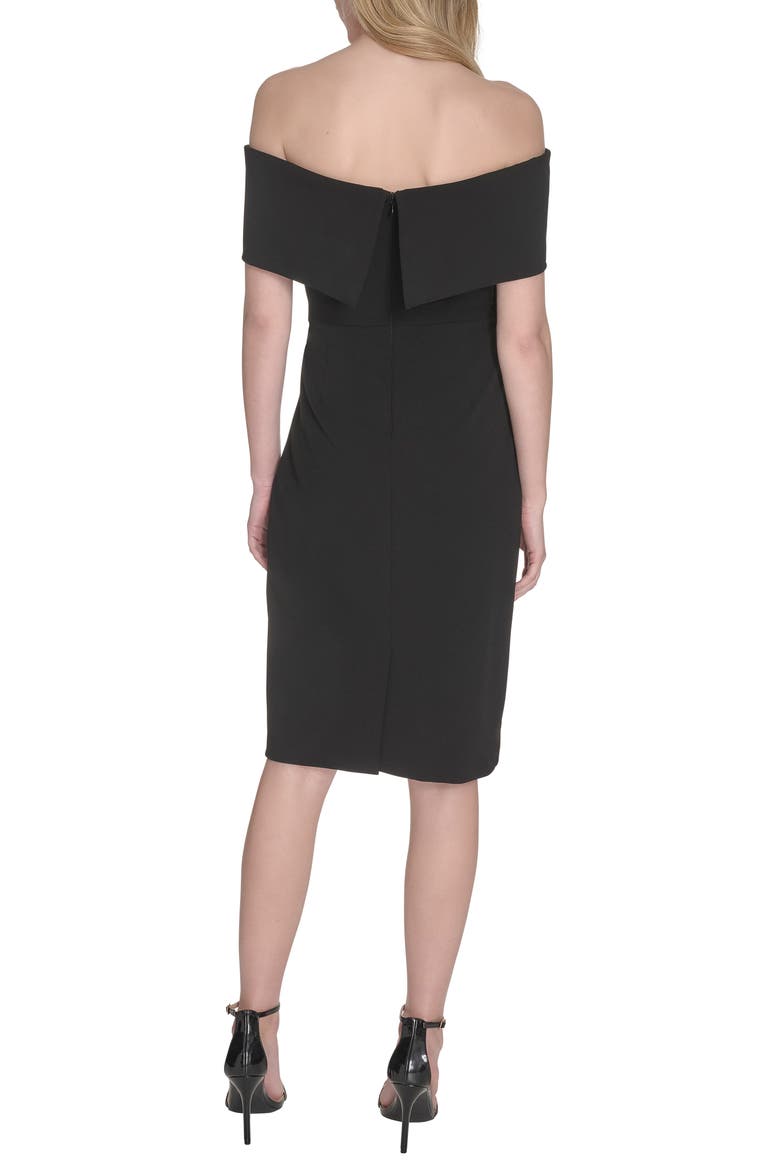 Off the Shoulder Scuba Crepe Cocktail Midi Dress, Alternate, color, BLACK