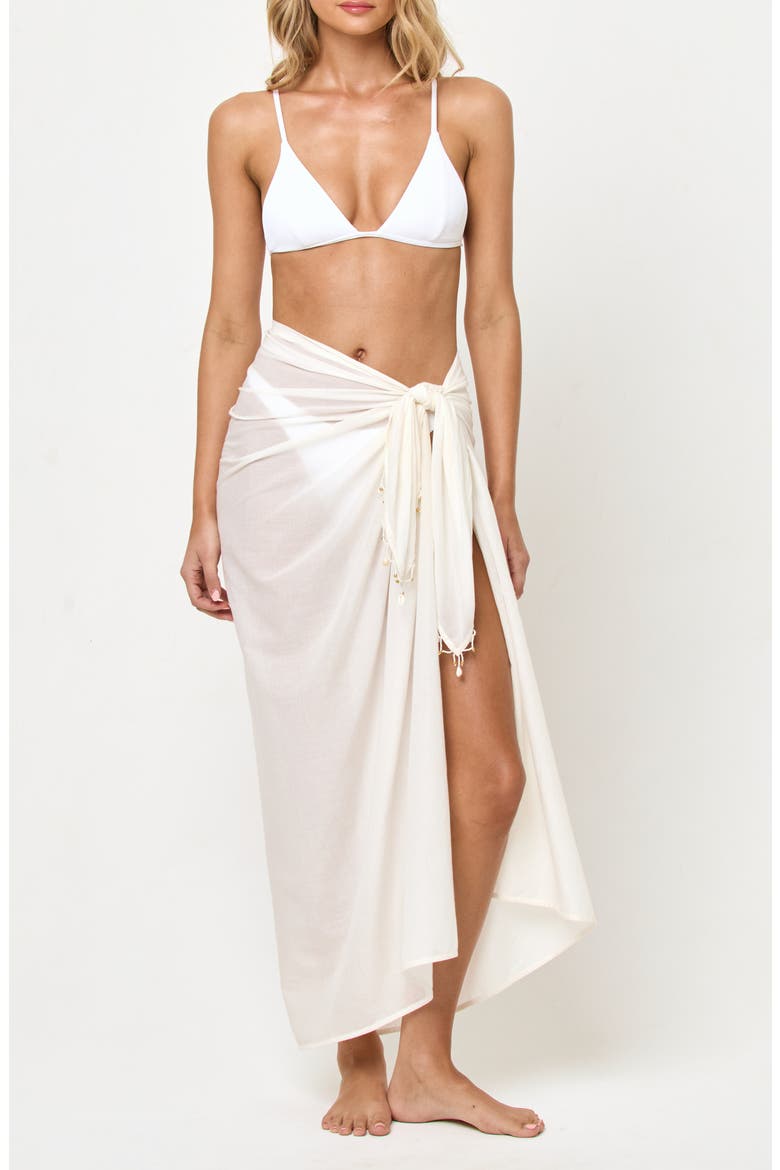 Mika Seashell Fringe Cotton Cover-Up Sarong, Main, color, CREAM