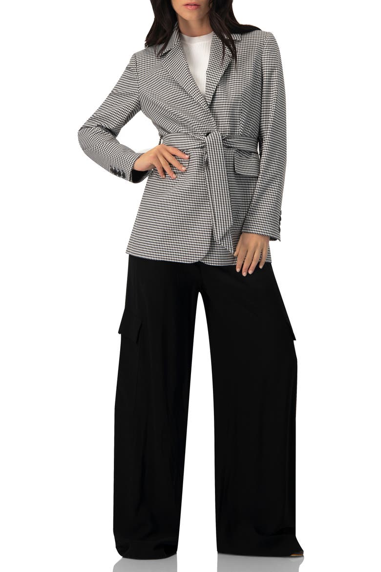 Tailored Houndstooth Blazer with Belt, Alternate, color, Black