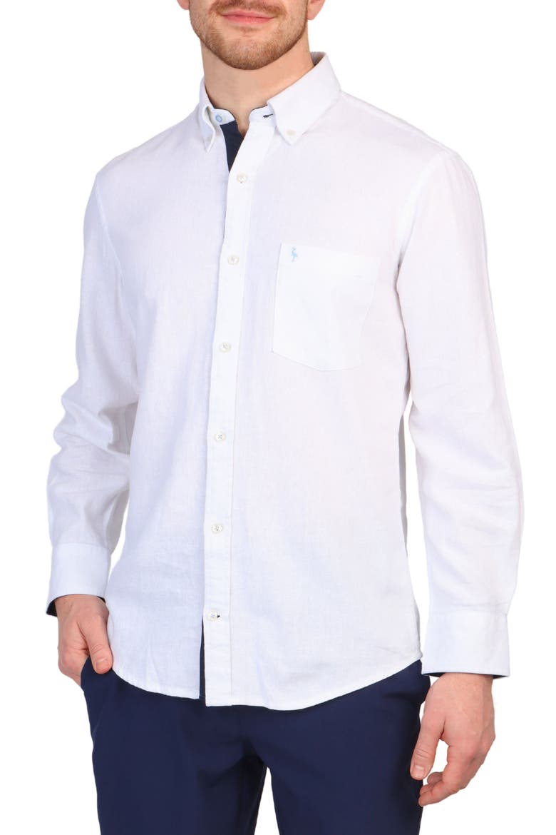 Linen Blend Button-Down Shirt, Main, color, DOVE WHITE