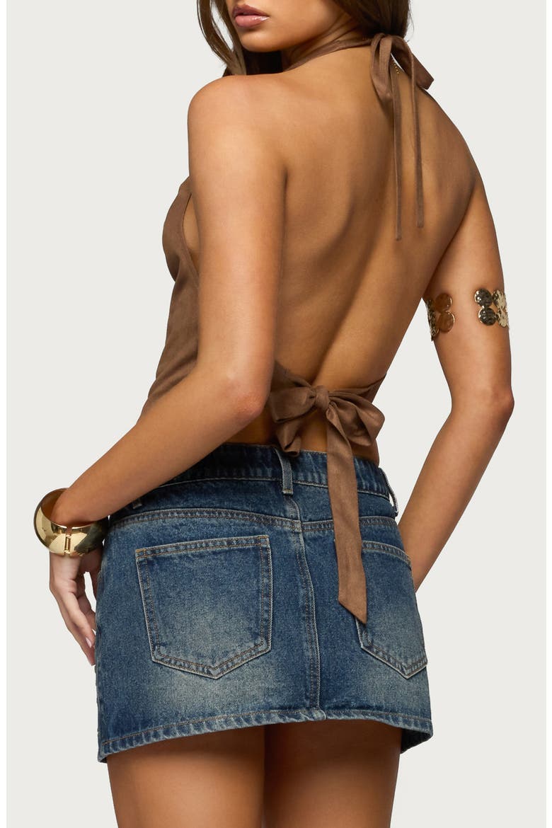 Adeline Faux Suede Halter Crop Top, Alternate, color, BROWN