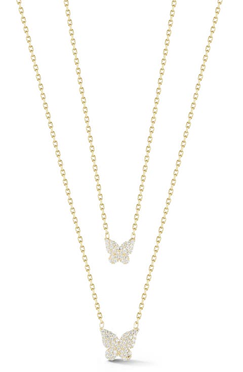 Pavé Cubic Zirconia Butterfly Pendant Layered Necklace