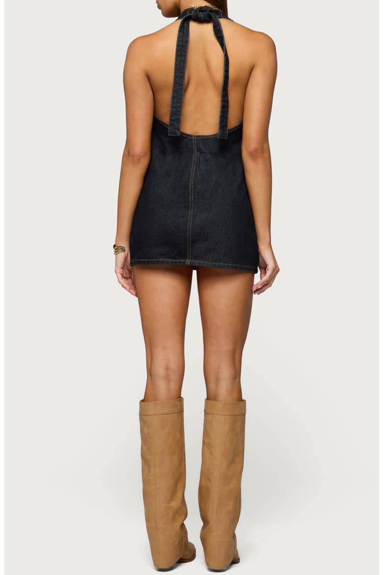 Destinee Denim Halter Minidress, Alternate, color, INDIGO-BLUE-RAW-WASH