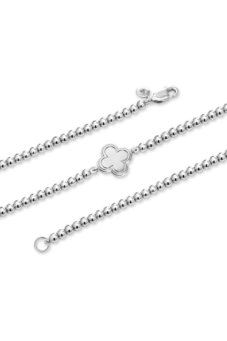 Clover Beaded Ball Bracelet in Rhodium Plated Sterling Silver, Alternate, color, Silver