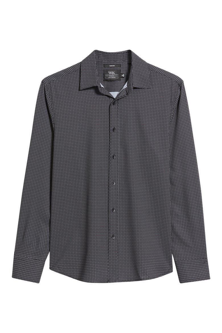 Trim Fit Dash Duo Geo Print Performance Button-Up Shirt, Alternate, color, BLACK