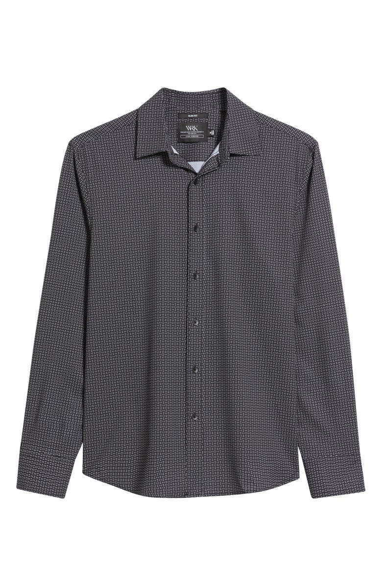 W.R.K Trim Fit Dash Duo Geo Print Performance Button-Up Shirt, Alternate, color, Black