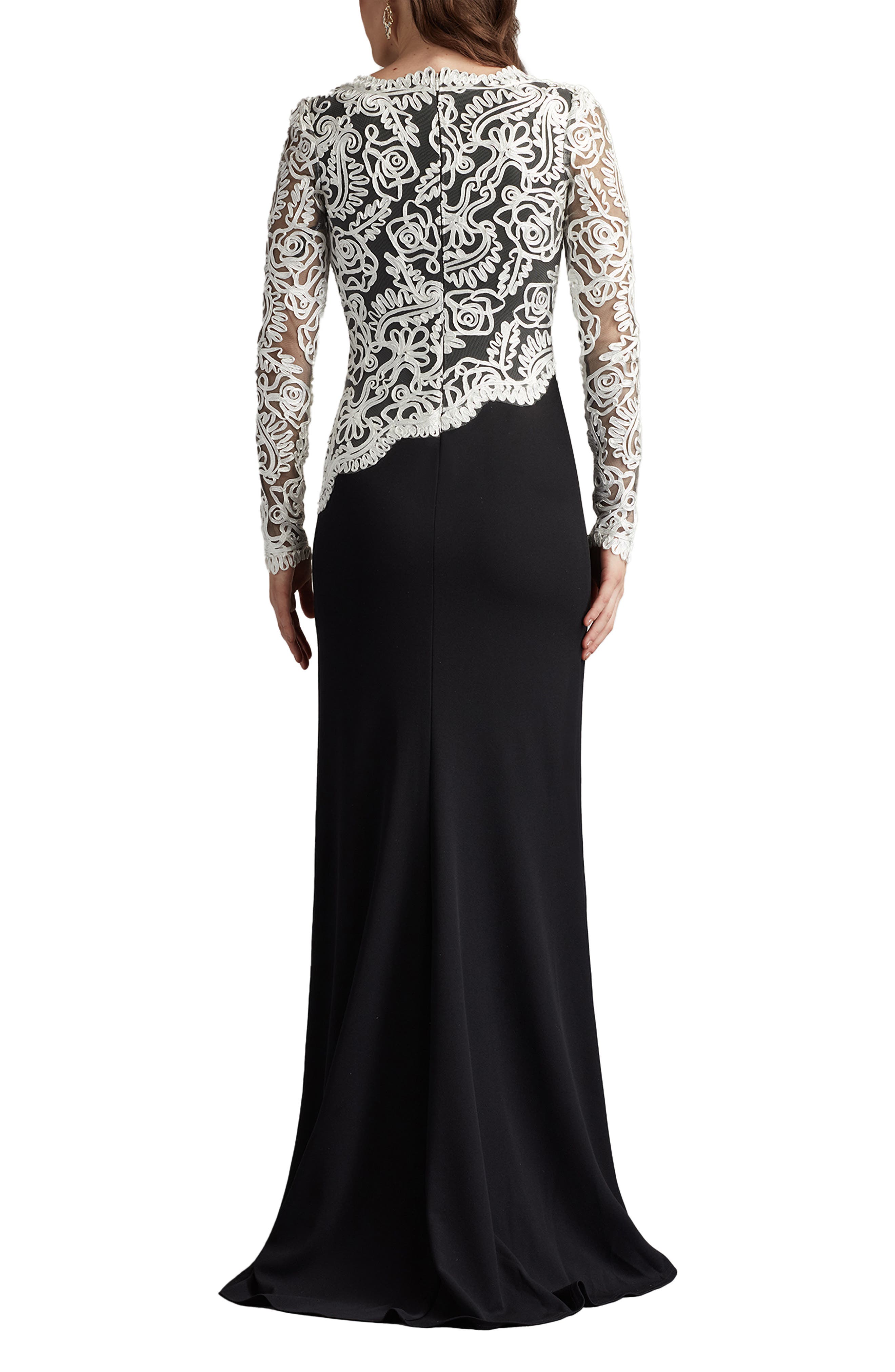 Lace Scroll Crepe Gown - image 2