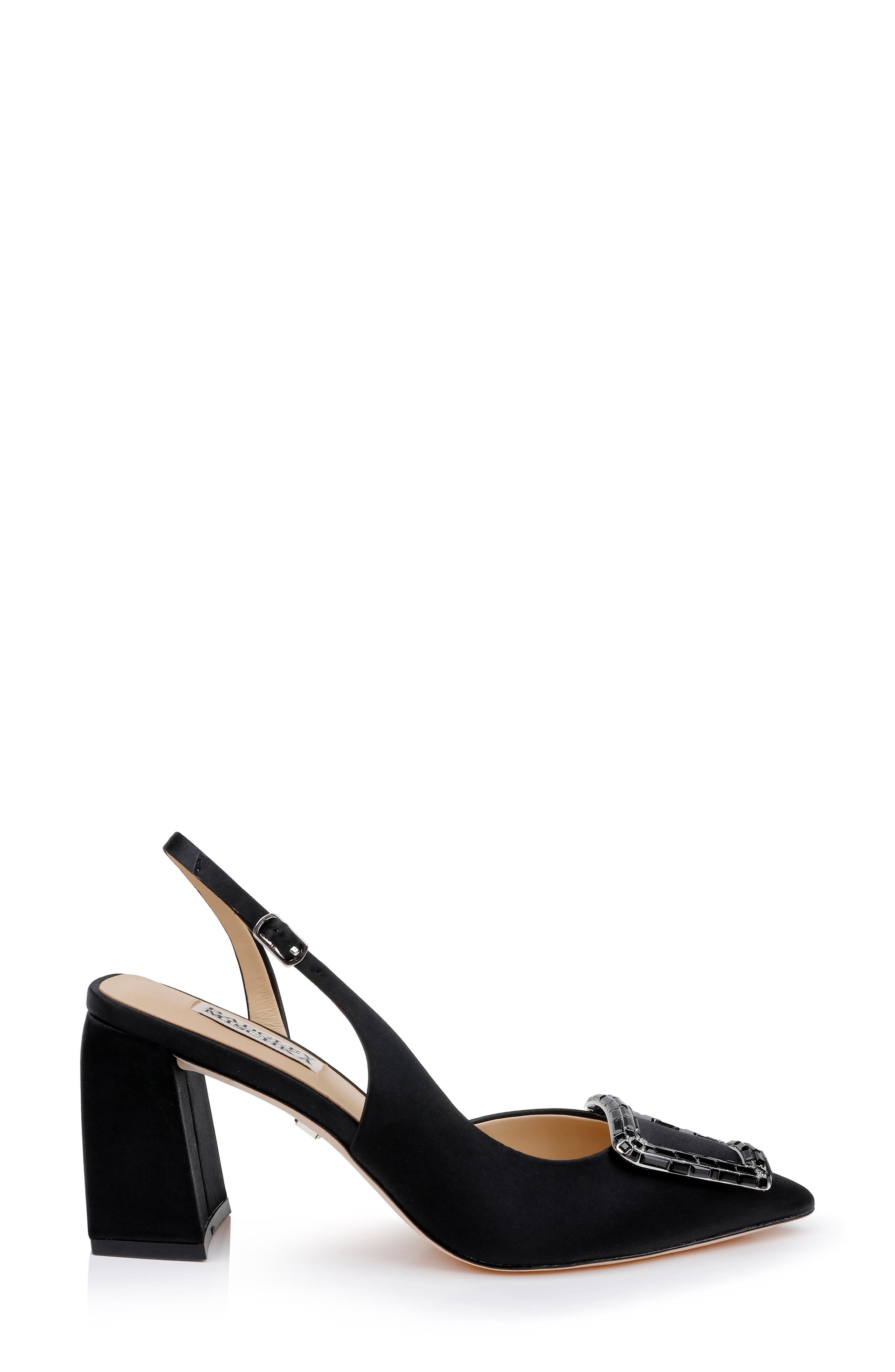 Badgley Mischka Collection Adaline Slingback Pointed Toe Pump, Alternate, color, Black Satin