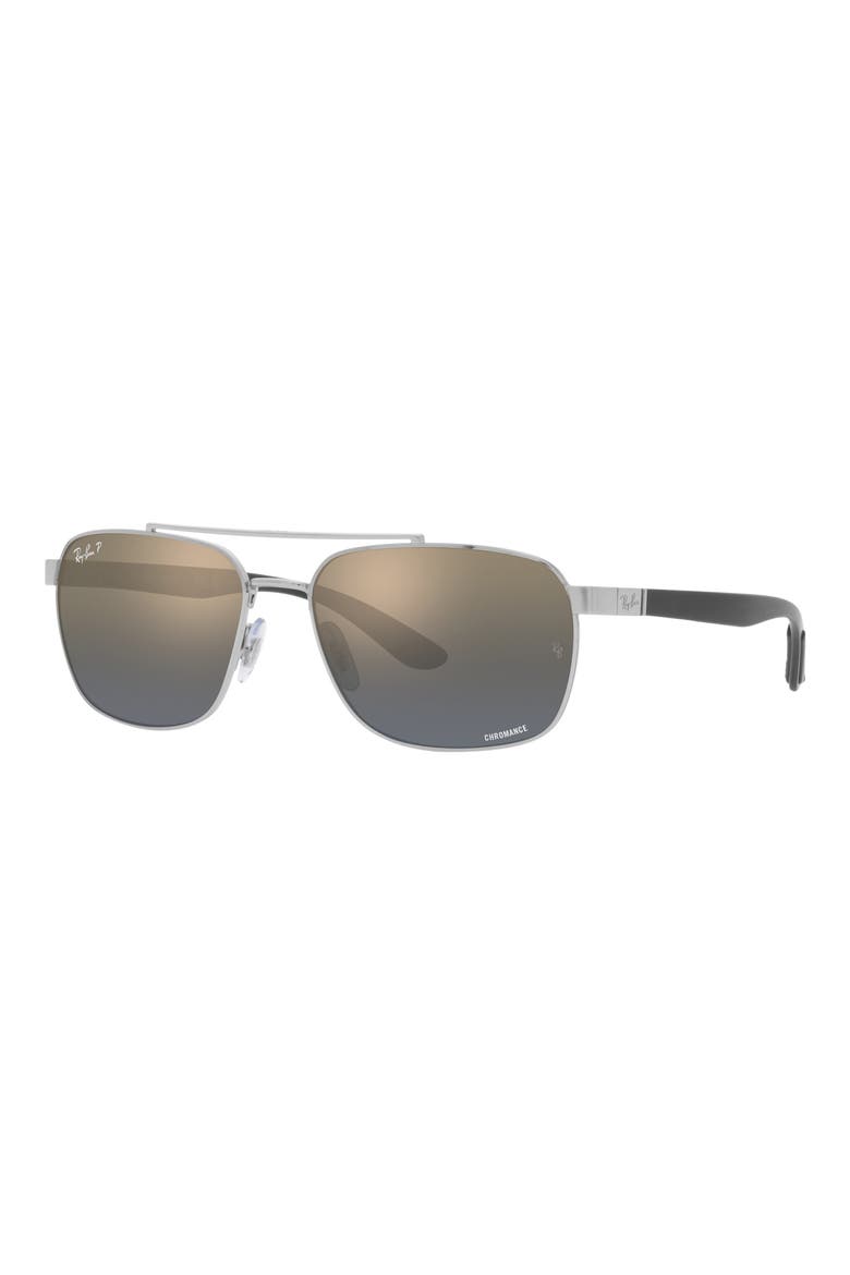 59mm Gradient Polarized Rectangular Sunglasses, Alternate, color, SILVER