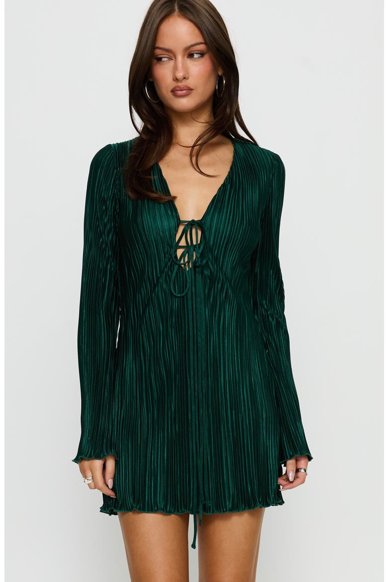Malop Plissé Long Sleeve Minidress, Alternate, color, EMERALD