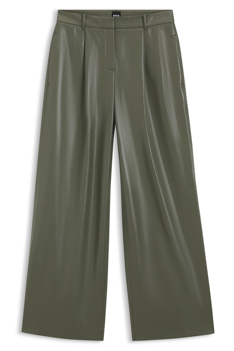 Tiana Pleated Faux Leather Pants, Alternate, color, TEA LEAF