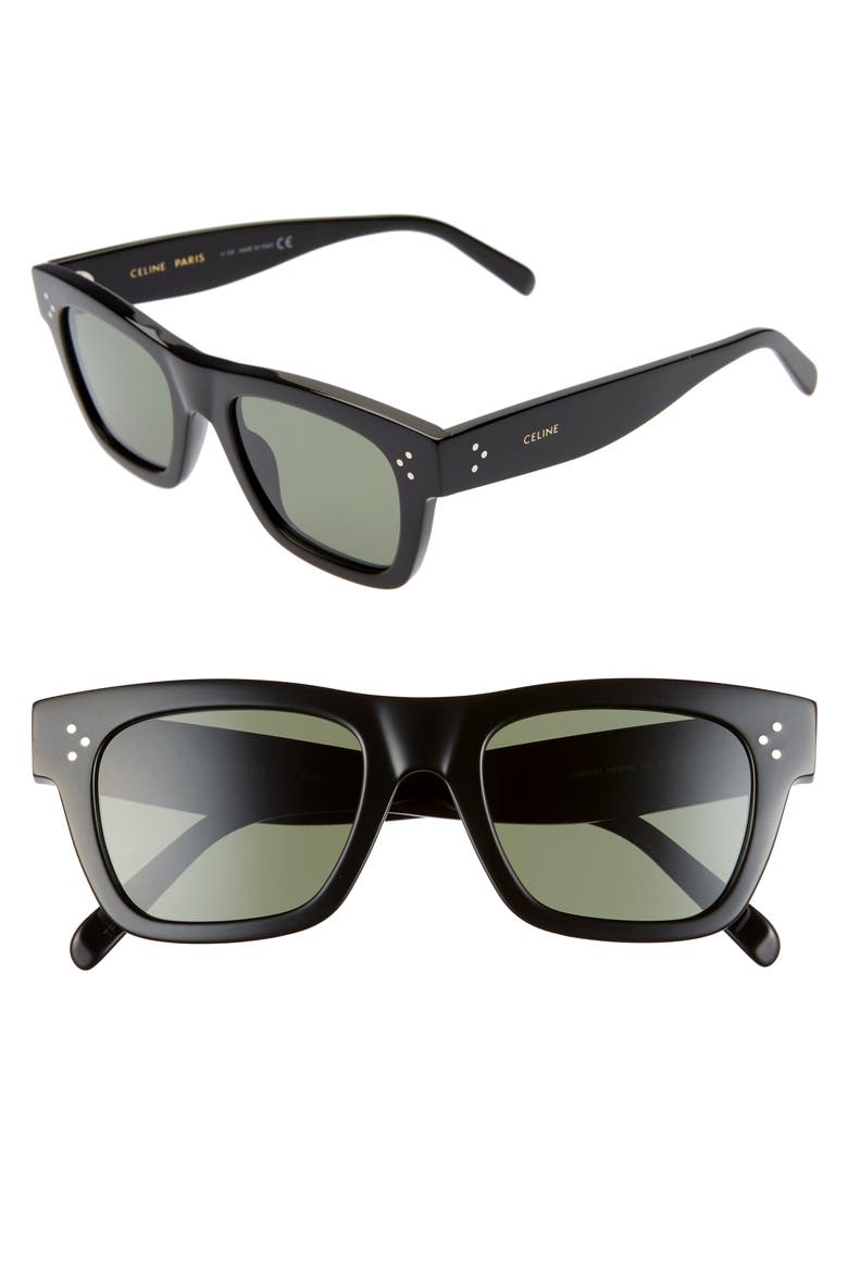 51mm Rectangular Sunglasses, Main, color, SHINY BLACK