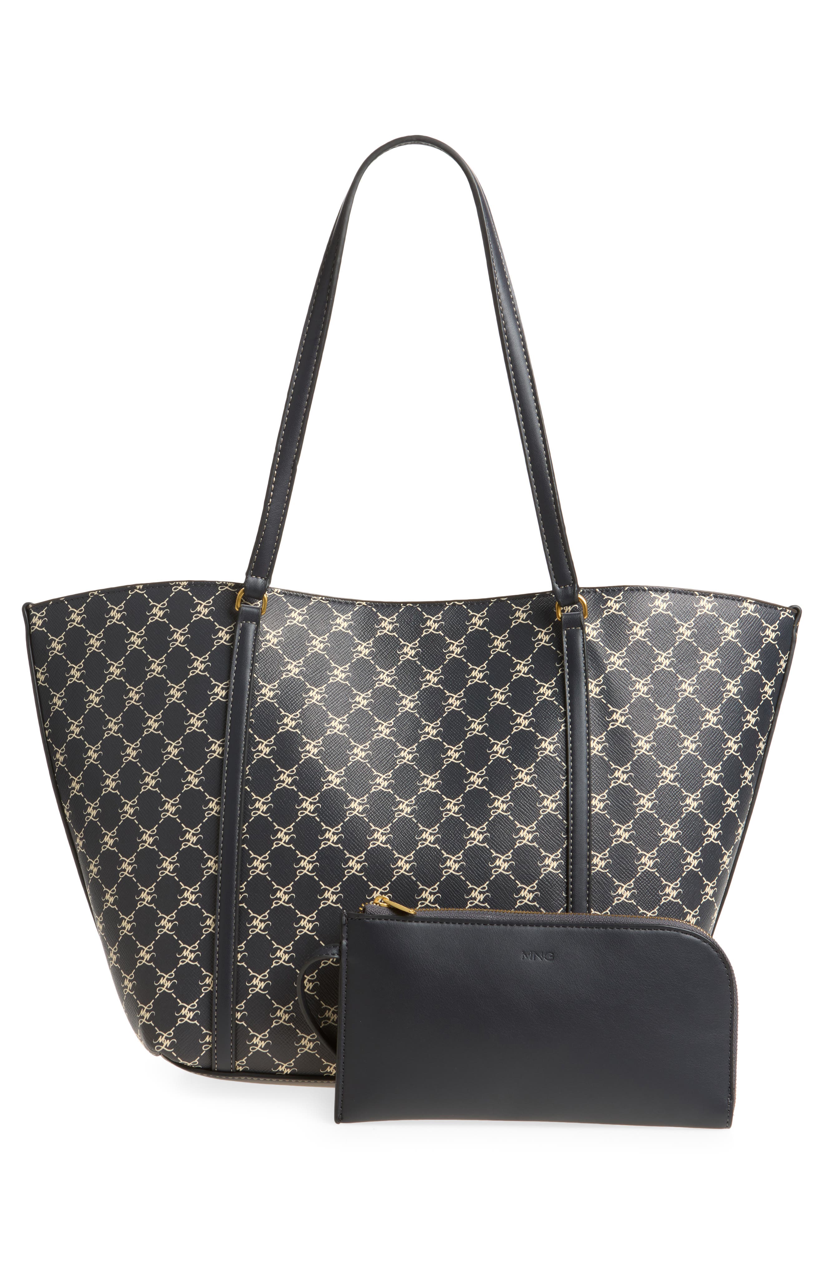 Monogram Faux Leather Tote, Alternate, color, NAVY