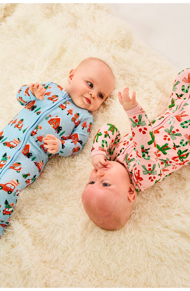 Clover Baby & Kids Soft & Stretchy Zipper Footie - Candy Canes, Alternate, color, Candy Canes