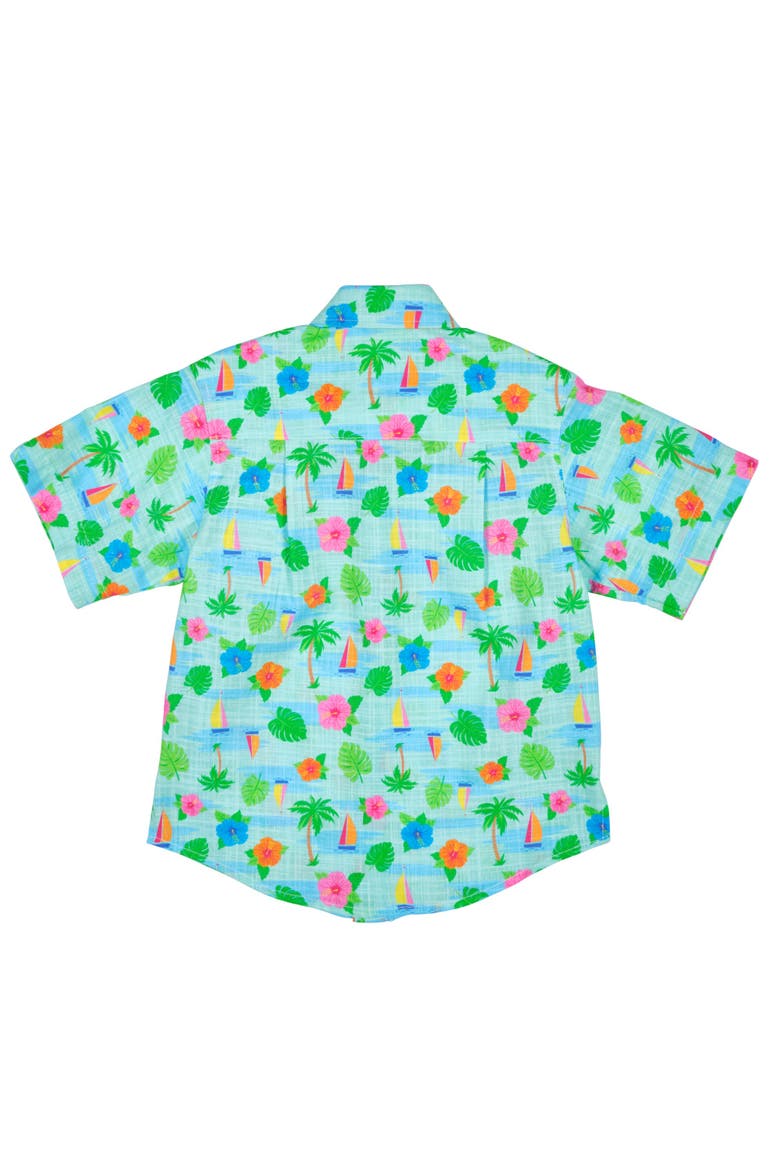 Printed Linen-Look Camp Shirt, Alternate, color, Blue/White